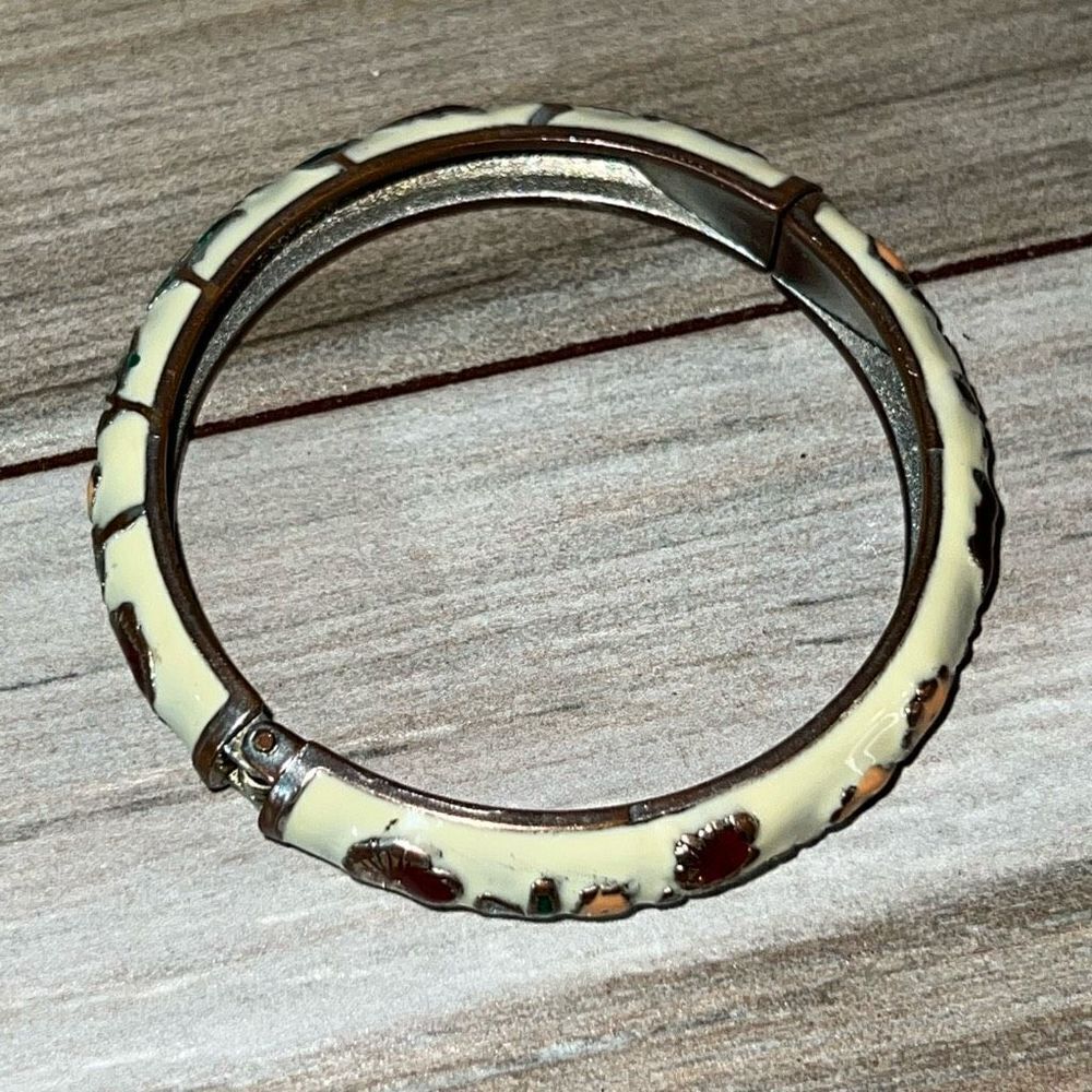 Floral Cloisonné Hinged Bracelet Womens Cream And Multi Colored Cottagecore Boho - Picture 6 of 8